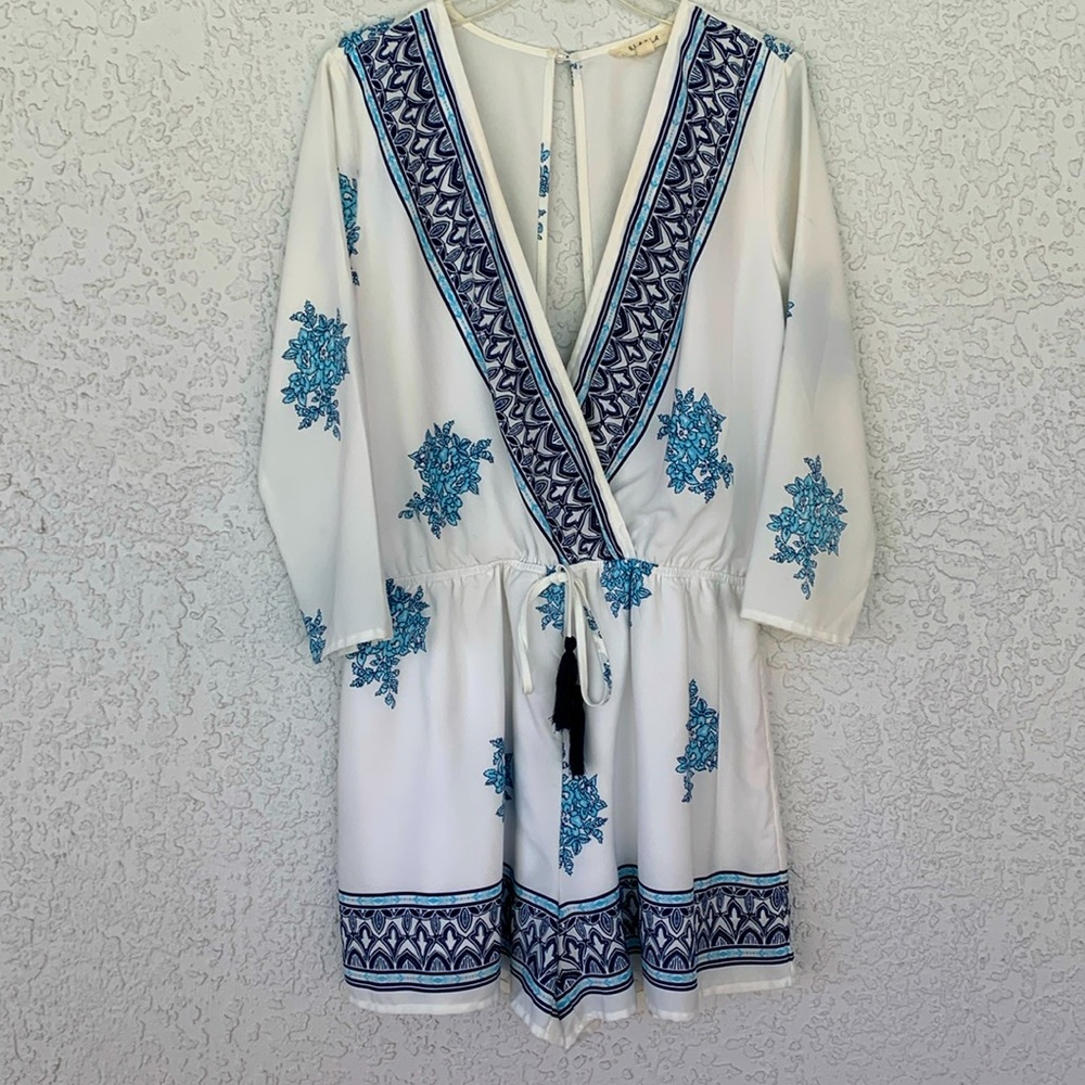 Illa Illa blue and white open back romper size S